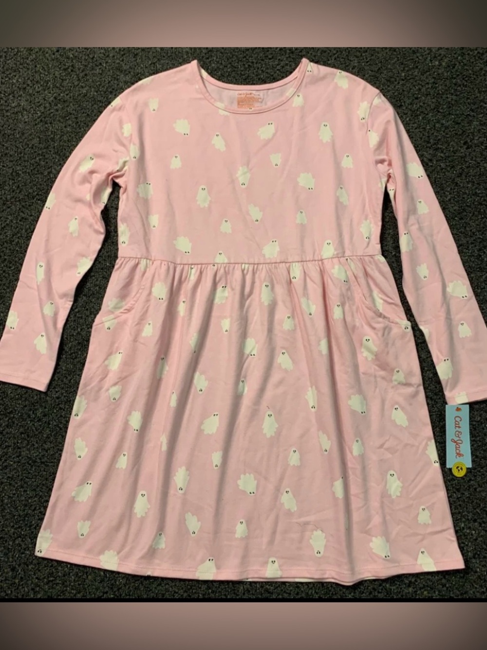 New Cat & Jack girls size 14 Ghosts On pink Halloween dress with pockets